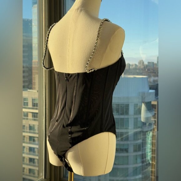 🆕 REBECCA VALLANCE 🧿 NWOT Eclipse Bodysuit, Black Mesh, Star Jewels, Sz US 6 - Picture 9 of 15